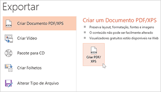 Tela de Exportação em PDF no Power Point