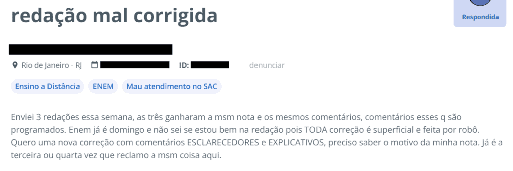 Correções superficiais em plataforma redação ENEM