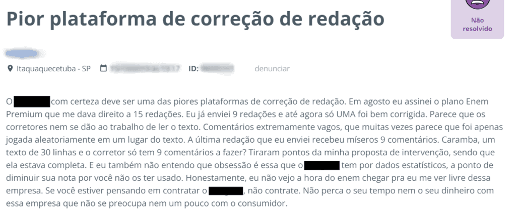 Correções superficiais em plataforma redação ENEM