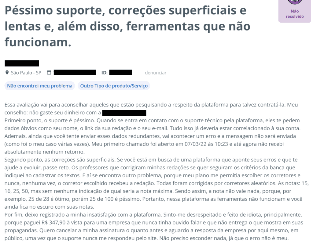 Relato de correção superficial plataforma curso de redação ENEM